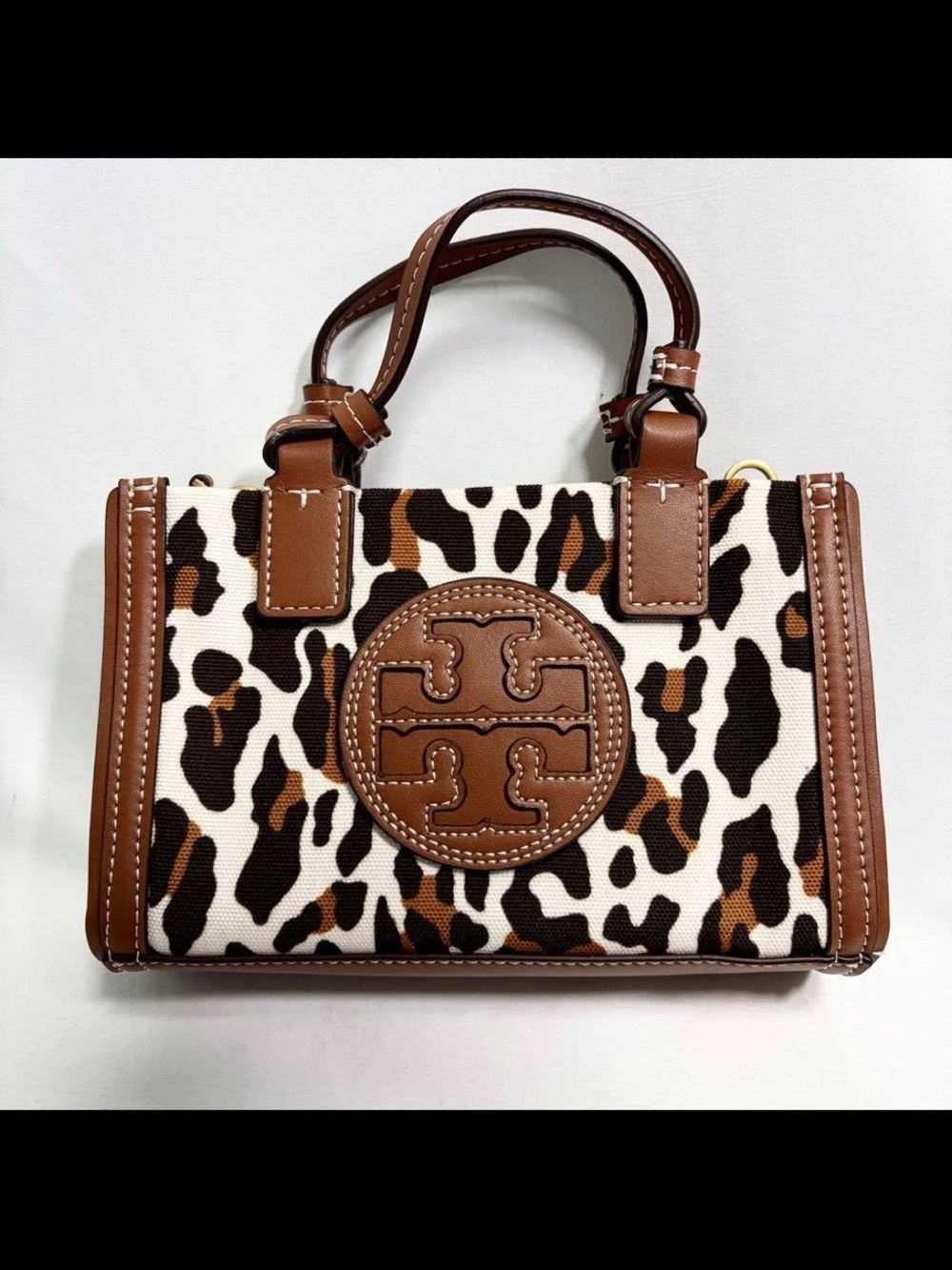 Tory Burch Brown and White Leopard-Print Canvas Satchel - Picture 2 of 15